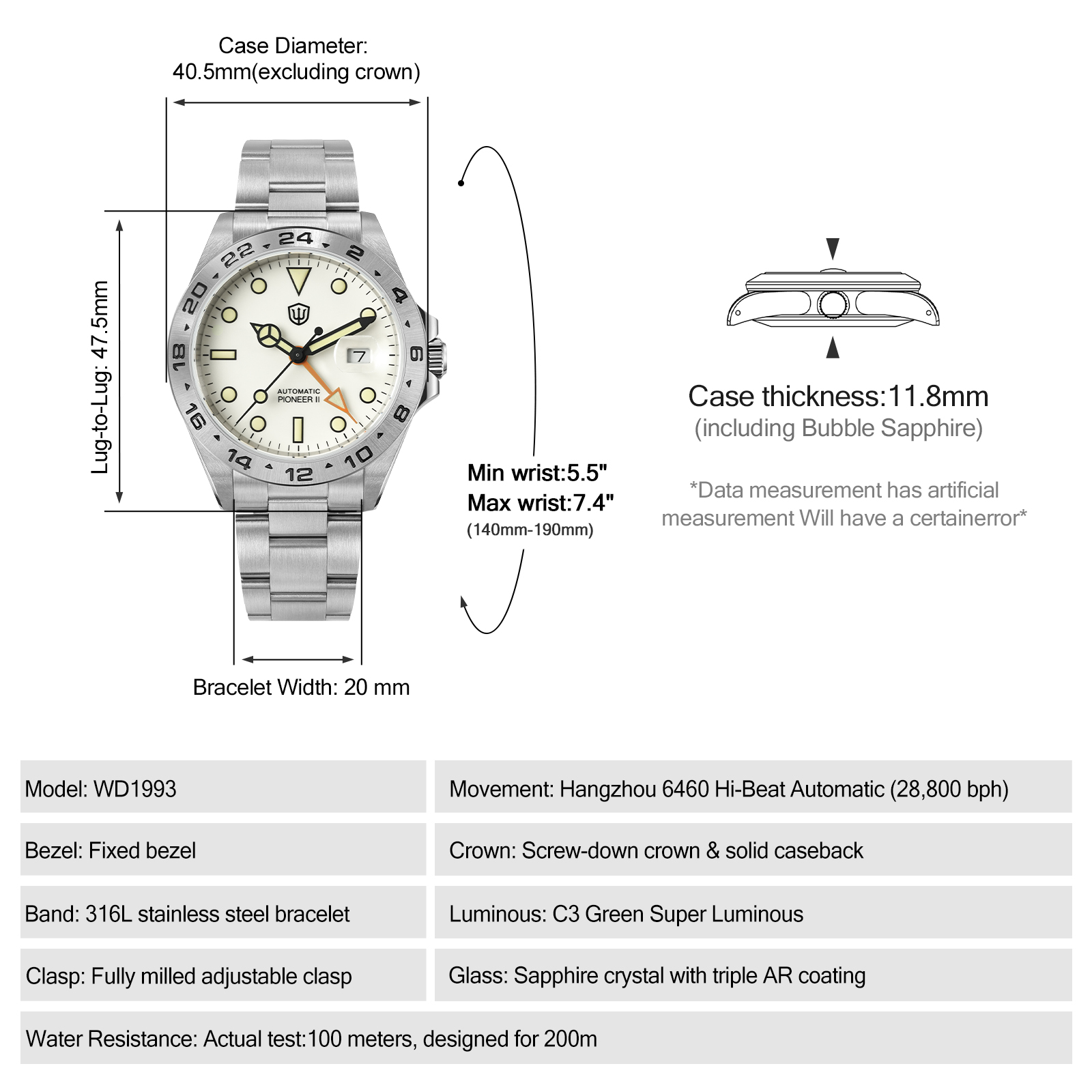 Watchdives WD1993 40mm HangZho - Rolex Watch Submariner avis et prix